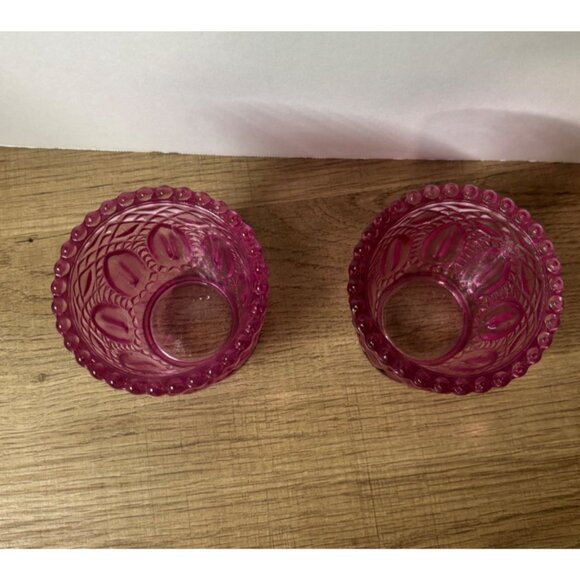 Set Of 2 Pink Glass Votive Candle Holders With Ornate Scalloped Design - Picture 2 of 3